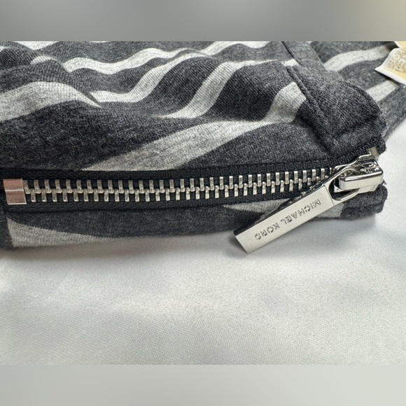 Michael Kors Dark & Light Grey Striped Quarter Sleeve Shirt SM - Silver Zippers - Picture 10 of 16